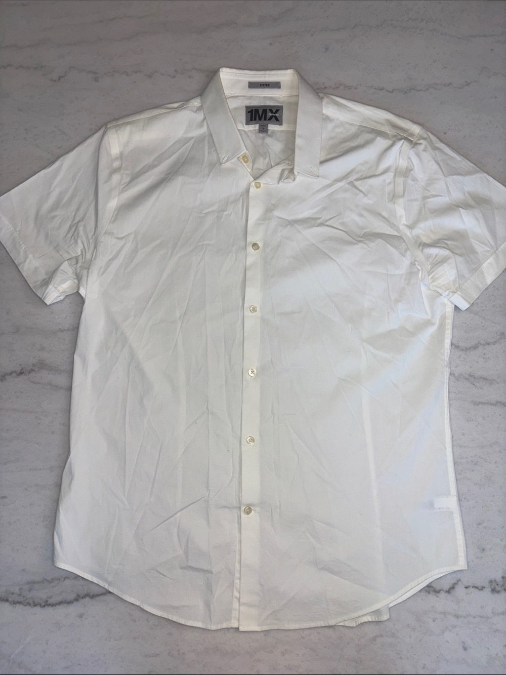 Express Slim Short Sleeve Cotton Stretch 1MX Dress Shirt WHITE LARGE